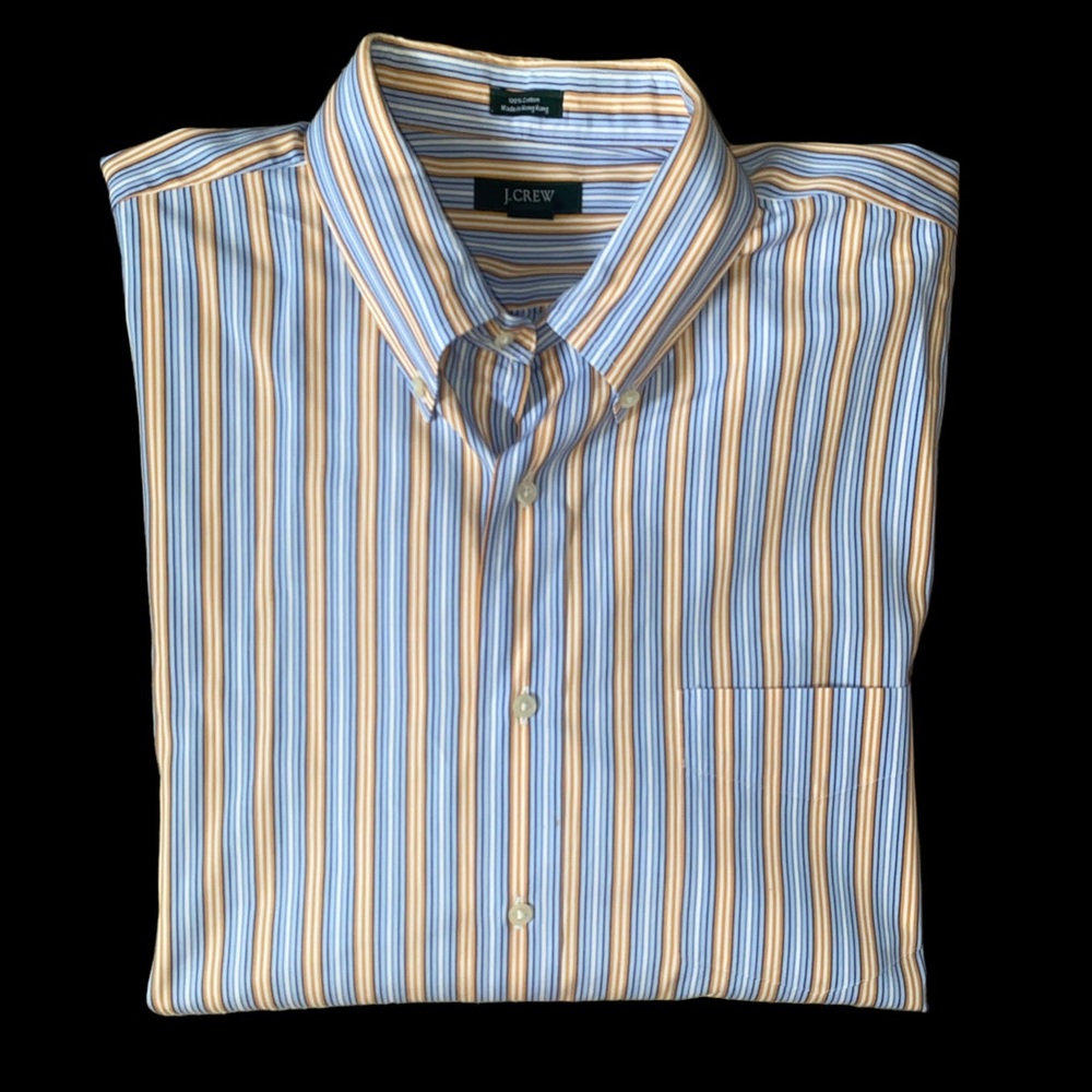 J. Crew Blue/Yellow Striped Button Down Shirt Size 17.5-XL Made in Hong …